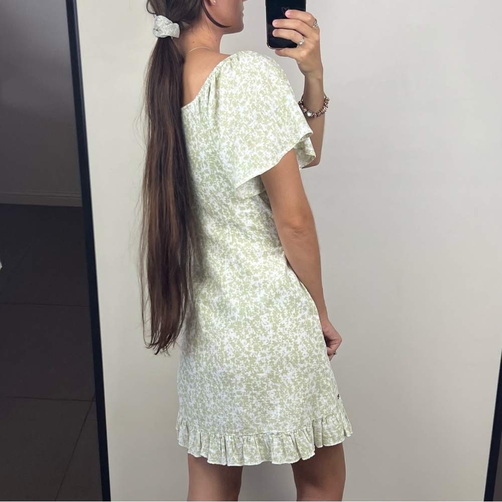 Ghanda Field Mini Dress Green White Floral Back Waist Tie Frill Hem Boho Size M - Picture 5 of 14